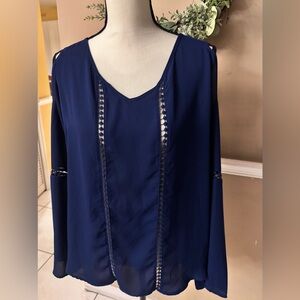 Charming Charlie Navy Blouse with Cutout Details